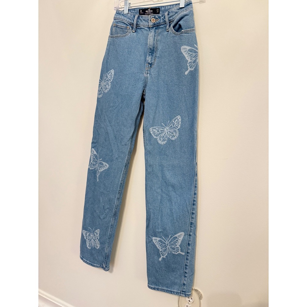 Hollister Ultra High-Rise Dad Jeans Light Wash Butterfly Print 0R Y2K - Picture 8 of 9